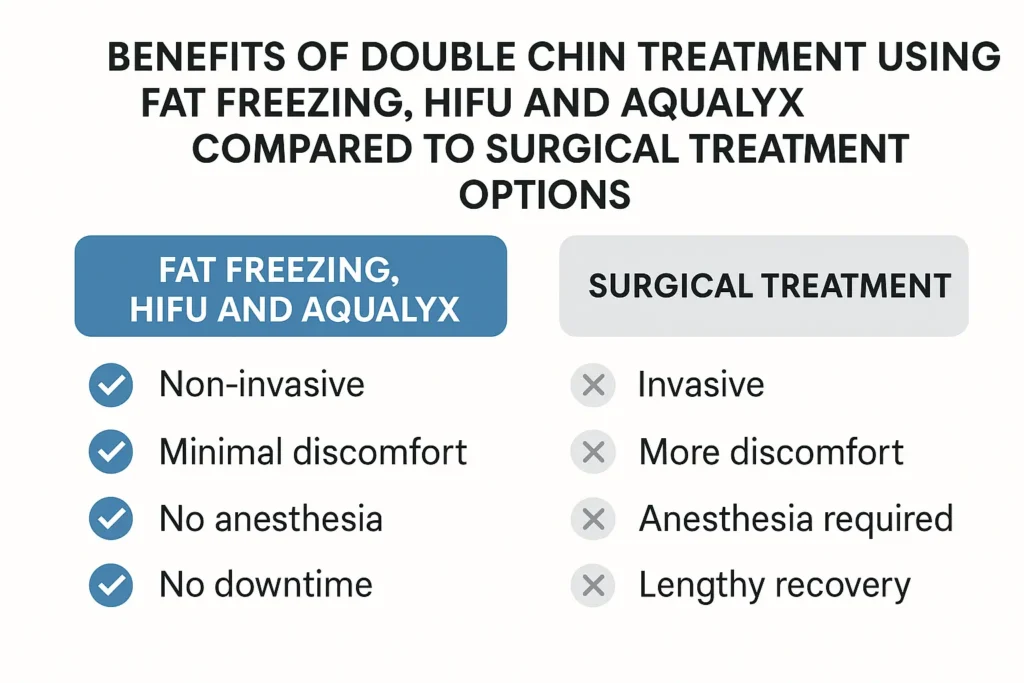 Graphic about the benefits of double chin treatment West Brompton - from LA LIPO