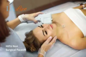 Woman having Hi-Fu to reduce wrinkles West Brompton.