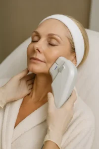 Woman receiving HIFU non surgical facelift treatment West Brompton