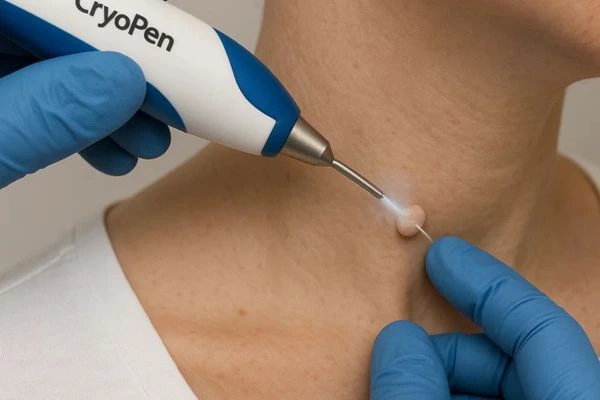 Person receiving Cryotherapy skin tag removal West Brompton