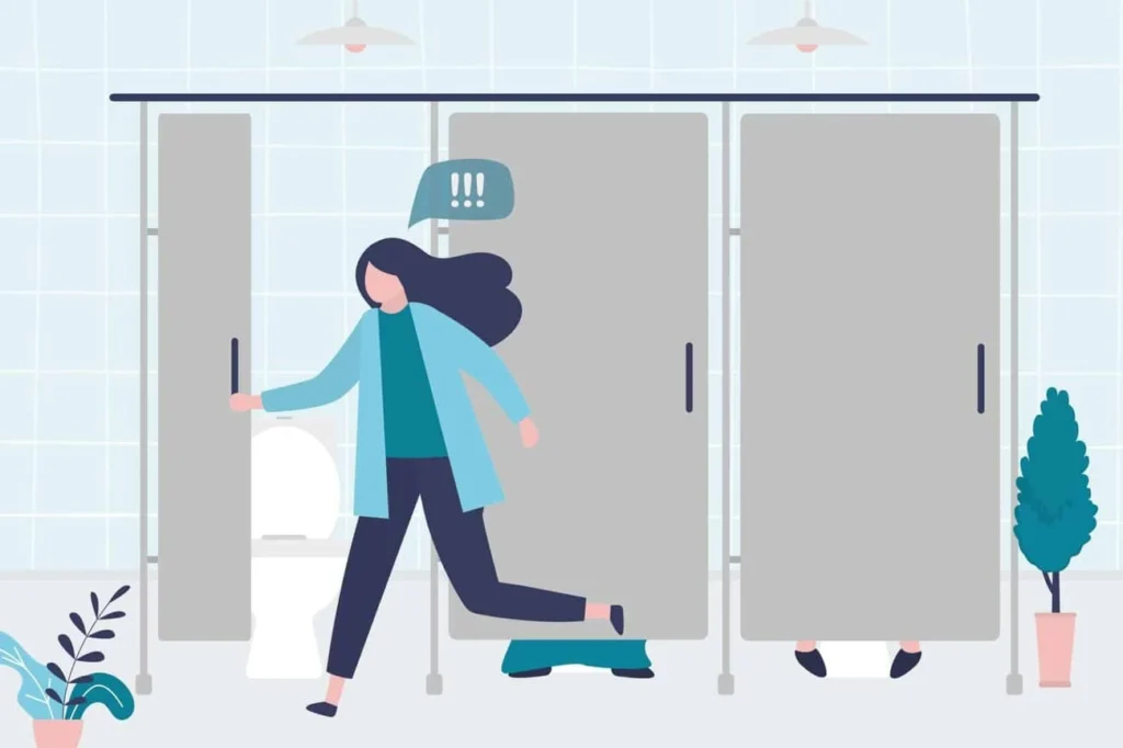 graphic of Urine incontinence West Brompton woman running to the toilet.