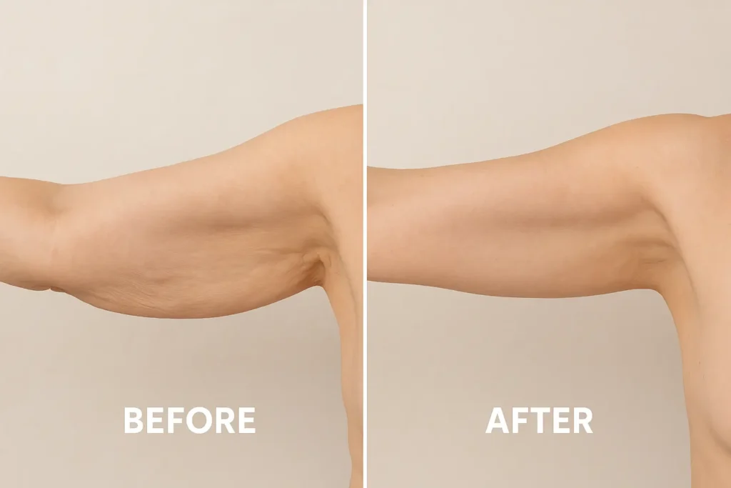 Picture of LA LIPO West Brompton before and after results of skin tightening treatment on the upper arms.